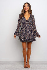 Long sleeve flared sleeve dress