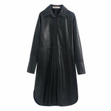 Lapel long sleeve leather shirt jacket women