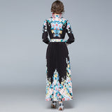 Lapel Long Sleeve Shirt Long Pleated Dress