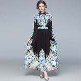 Lapel Long Sleeve Shirt Long Pleated Dress