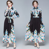 Lapel Long Sleeve Shirt Long Pleated Dress