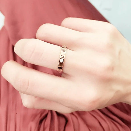 Roman Numerals With Diamond Couple Rings 18K Rose Gold Titanium Steel Rings Lucky Number Rings