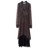 Chiffon Long Sleeve Waist Lace Long Dress
