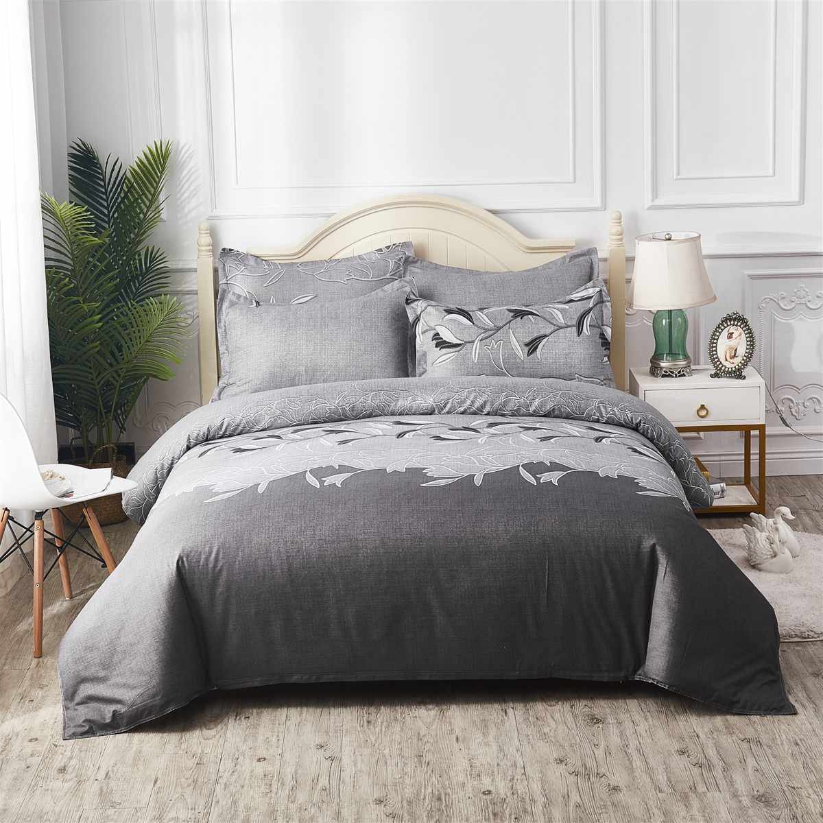 Tredelt dynebetræk med broderet tryk