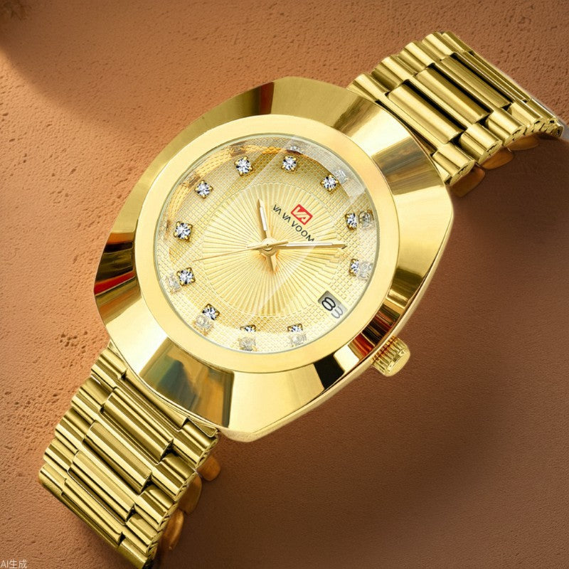 Couple Quartz Watch Yellow Gold Diamond Waterproof Steel Belt Watch