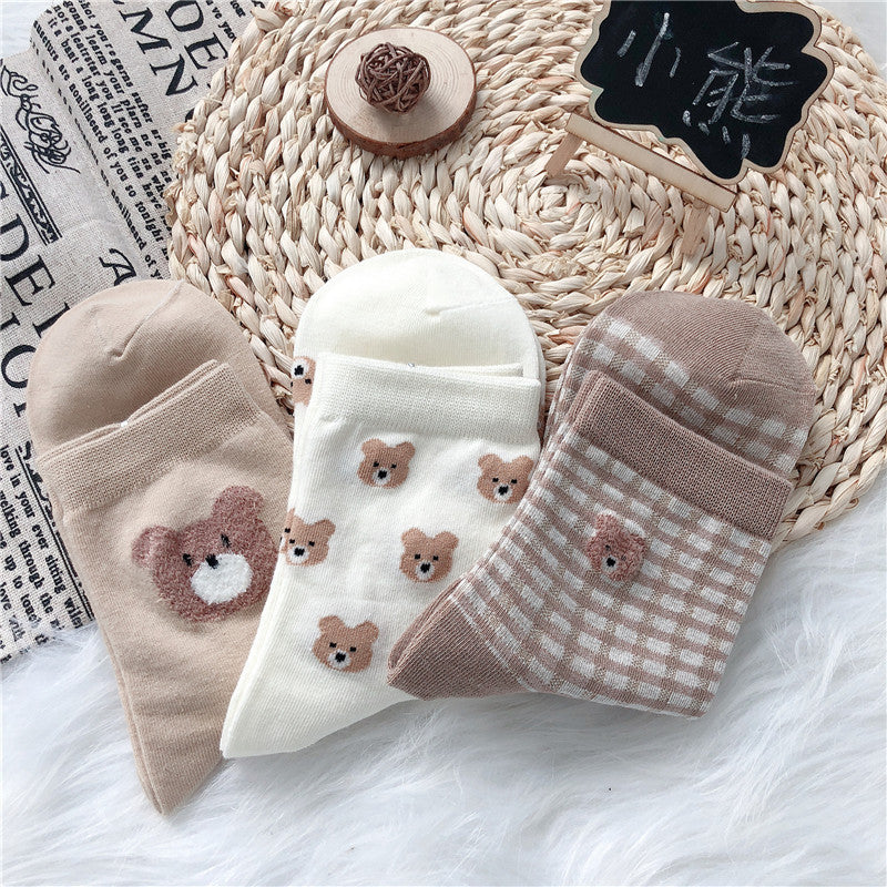 Cute Cartoon Bear Socks For Women Ins