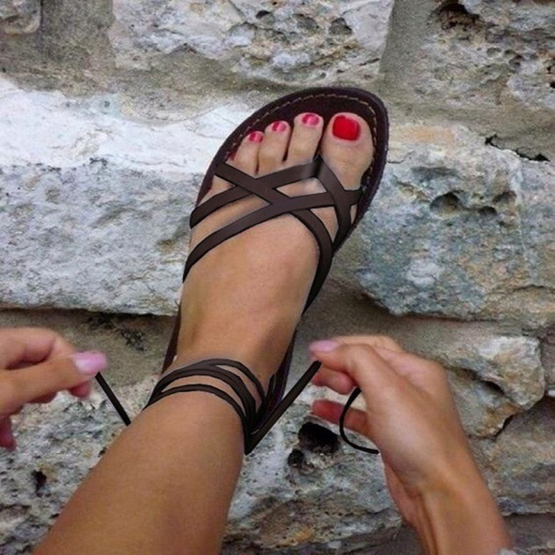 Large Size Summer Sandals Flat Cross Strap Women's Sandals