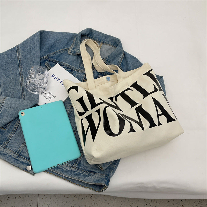 Large Capacity Canvas Bag Women Letter Printed Shoulder Travel Simple Handbags Travel Casual Daily Shopping Bags Totes