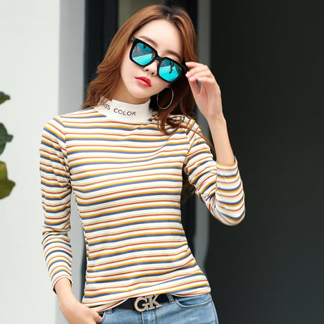 Long sleeve striped bottoming shirt