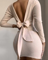 Women's Drawstring Ruffled Long Sleeve Dress