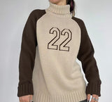 Contrast Color Raglan Embroidered Turtleneck Loose All-match Long Sleeve Sweater