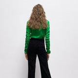 Ladies Fashion Pleated Slim Fit Blouse