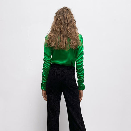 Ladies Fashion Pleated Slim Fit Blouse