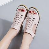 New Chunky Heel Round Toe Hollow-out Side Zipper Sandals Women's Large Size Casual Roman Sandals Women