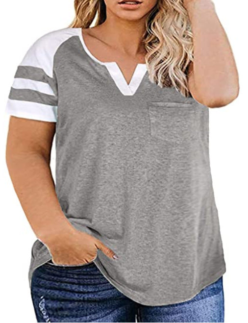 15 Colors Amazon New Ladies Plus Size Blouse Summer V-neck Raglan Sleeve T-shirt
