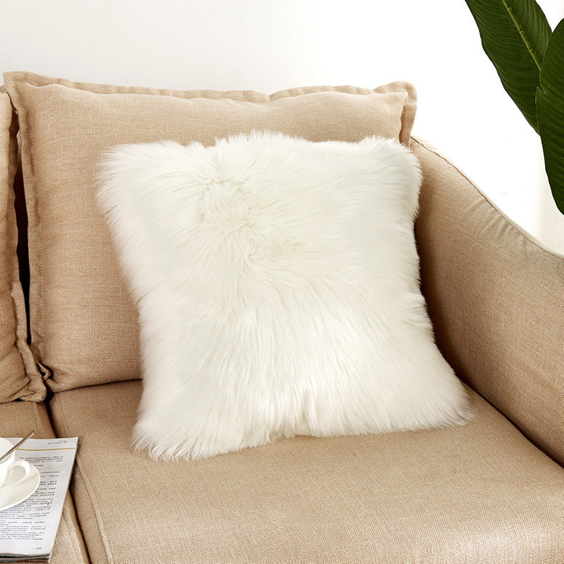 Warm Plush Cushion Cover Soft Solid Color Sofa Chair Pillowcase Comfortable Office Car Back Cushion Case