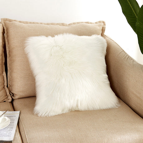 Warm Plush Cushion Cover Soft Solid Color Sofa Chair Pillowcase Comfortable Office Car Back Cushion Case