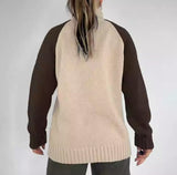 Contrast Color Raglan Embroidered Turtleneck Loose All-match Long Sleeve Sweater