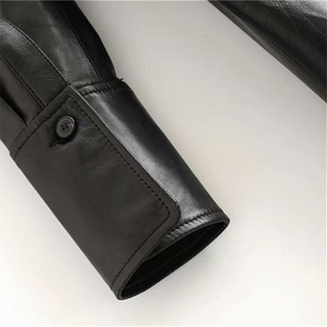 Lapel long sleeve leather shirt jacket women