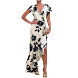 Women's Fashionable V-neck Midriff Outfit Short-sleeved Elegant Dress