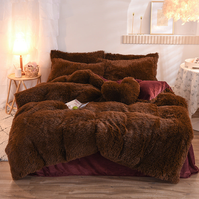Luksus Tykt Fleece Dynebetræk Queen King Vinter Varm Seng Dynebetræk Pudebetræk Fluffy Plys Shaggy Sengetøj Sengetøjssæt Vinter Body Hold varmen