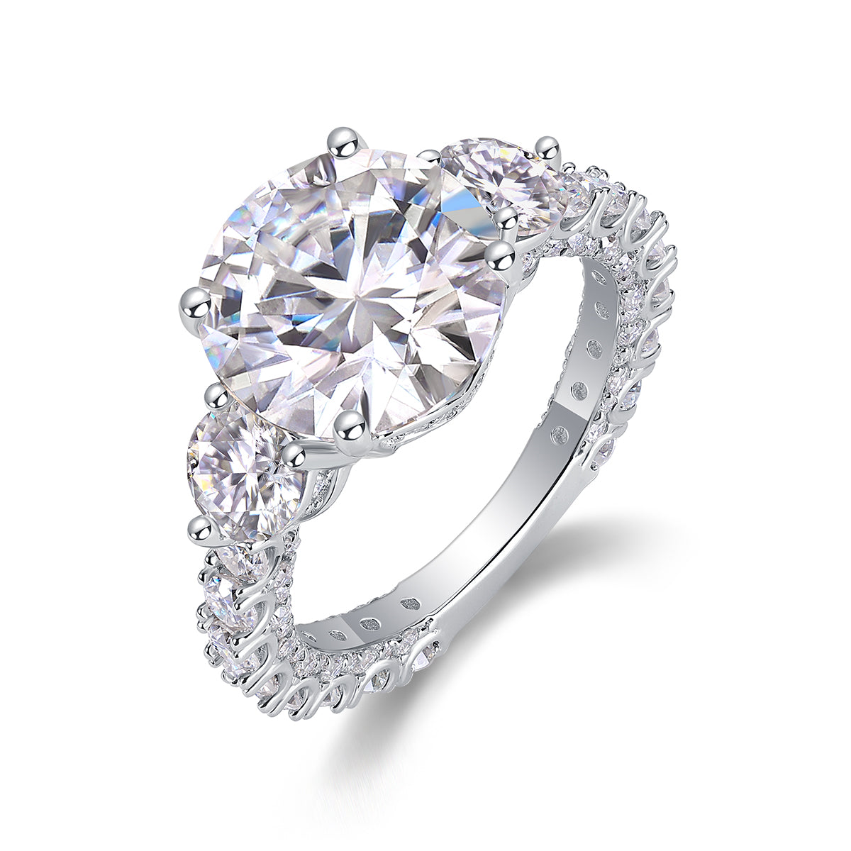 Three-diamond Shining - Set With Top-quality 5-carat Moissanite S925 Silver And Platinum-plated Diamond Wedding Ring. The Ring Can Be Inspected With A Diamond Pen