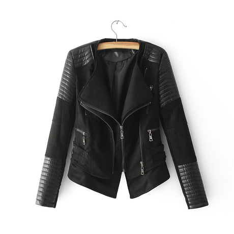 Spliced Faux Leather Suede Jacket Women Black Moto Coat Punk Camel Suede jaquetas couro Casaco chaquetas PU Slim Jacket