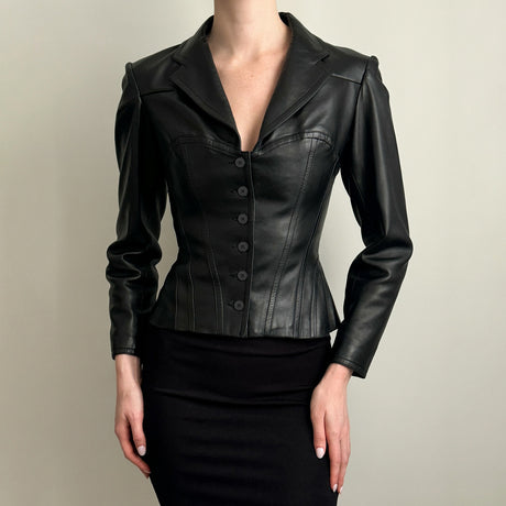 Dark Style Spicy Girl Short Style Lapel V-neck Leather Jacket For Women