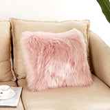 Warm Plush Cushion Cover Soft Solid Color Sofa Chair Pillowcase Comfortable Office Car Back Cushion Case