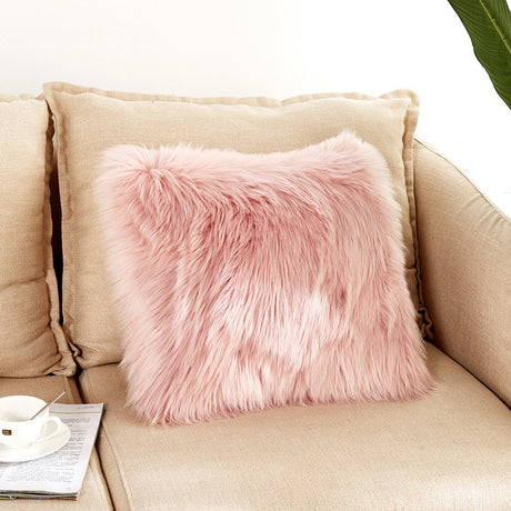 Warm Plush Cushion Cover Soft Solid Color Sofa Chair Pillowcase Comfortable Office Car Back Cushion Case