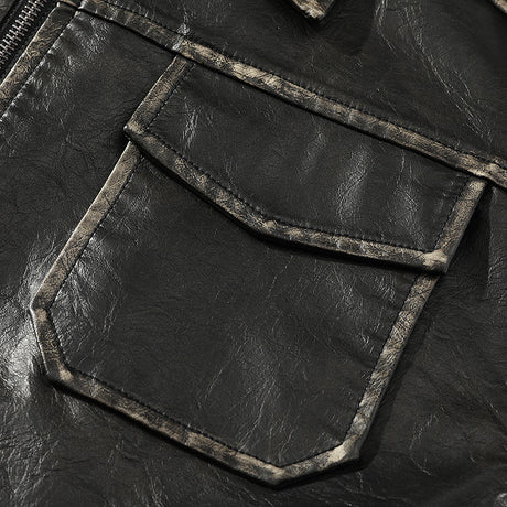 Plus Size Washed-out Vintage Leather Jacket For Men