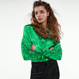 Ladies Fashion Pleated Slim Fit Blouse
