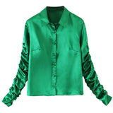 Ladies Fashion Pleated Slim Fit Blouse