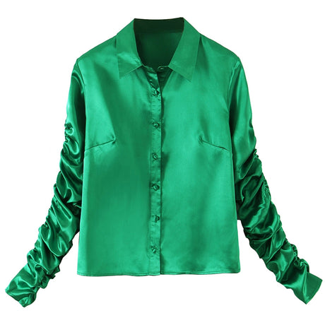 Ladies Fashion Pleated Slim Fit Blouse