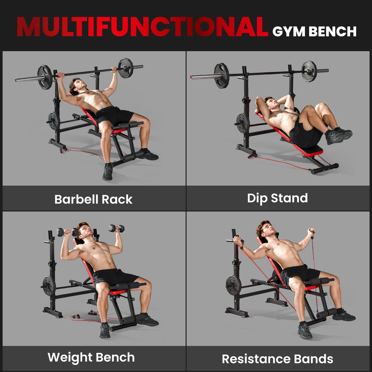 SPORTNOW Adjustable Weight Bench With Squat Rack And Dip Stand