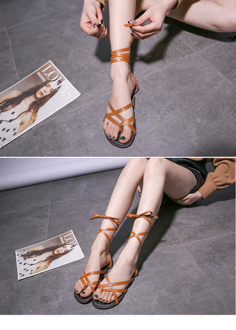 Large Size Summer Sandals Flat Cross Strap Women's Sandals