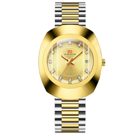 Couple Quartz Watch Yellow Gold Diamond Waterproof Steel Belt Watch