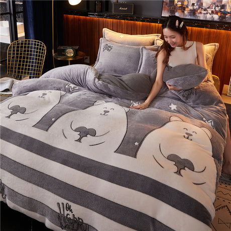 Farley Wool Double Side Plush Cartoon Quilt Cover