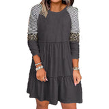 Women's Ruffled Round Neck Pullover Long Sleeve Dress