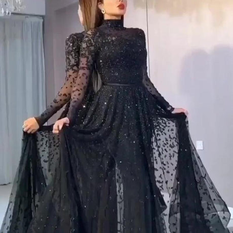 Gilded Long Sleeve Prom Dress
