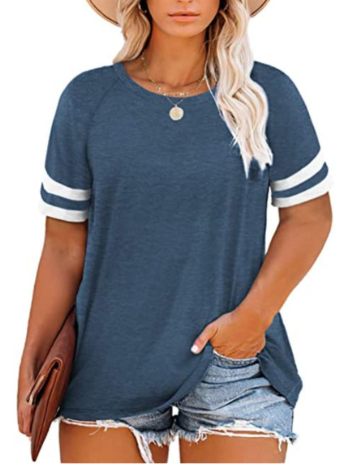 15 Colors Amazon New Ladies Plus Size Blouse Summer V-neck Raglan Sleeve T-shirt