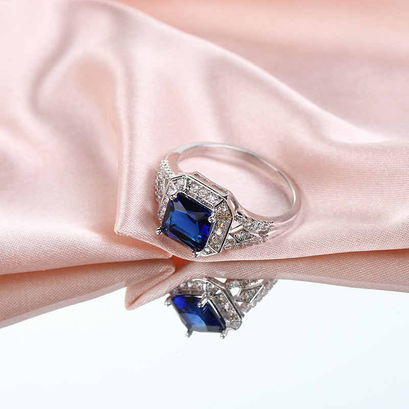 European And American Luxury Temperament Square Gemstone Ring Women