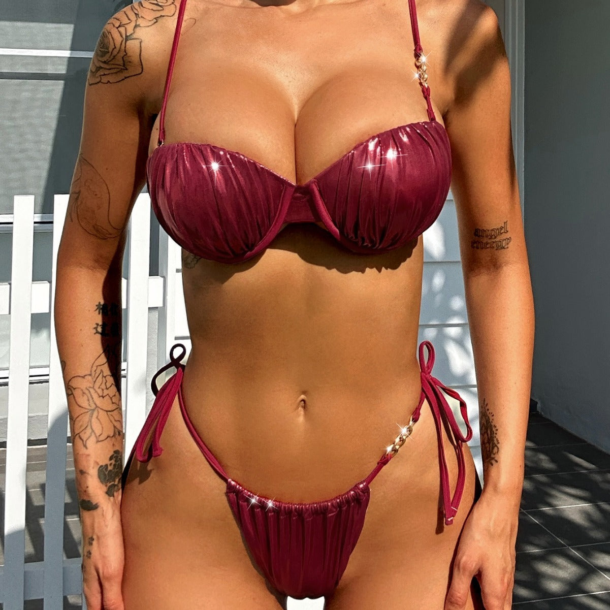 Steel Bracket Push Up Sexy Metallic Bikini