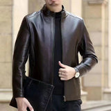 Leather Jacket For Middle-aged Men Leather Clothing With Stand Collar Men Fleece-lined
