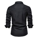 Men's Long-sleeved Denim Shirt Casual Solid Button Slim Tops Clothing
