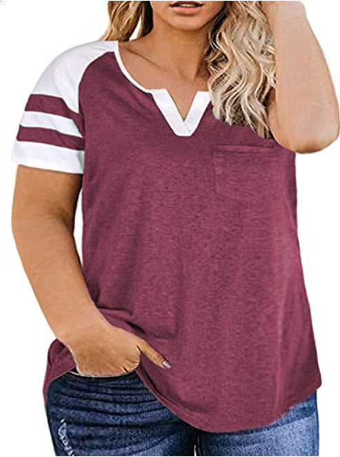 15 Colors Amazon New Ladies Plus Size Blouse Summer V-neck Raglan Sleeve T-shirt