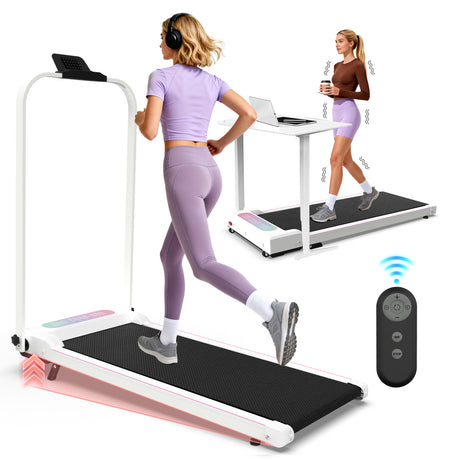 Foldable Treadmill With Handle Bar & Incline, 2 In 1 Upgrade Portable Under Desk Walking Pad And Vibration Pad With Remote Control For Home Office Small Spaces