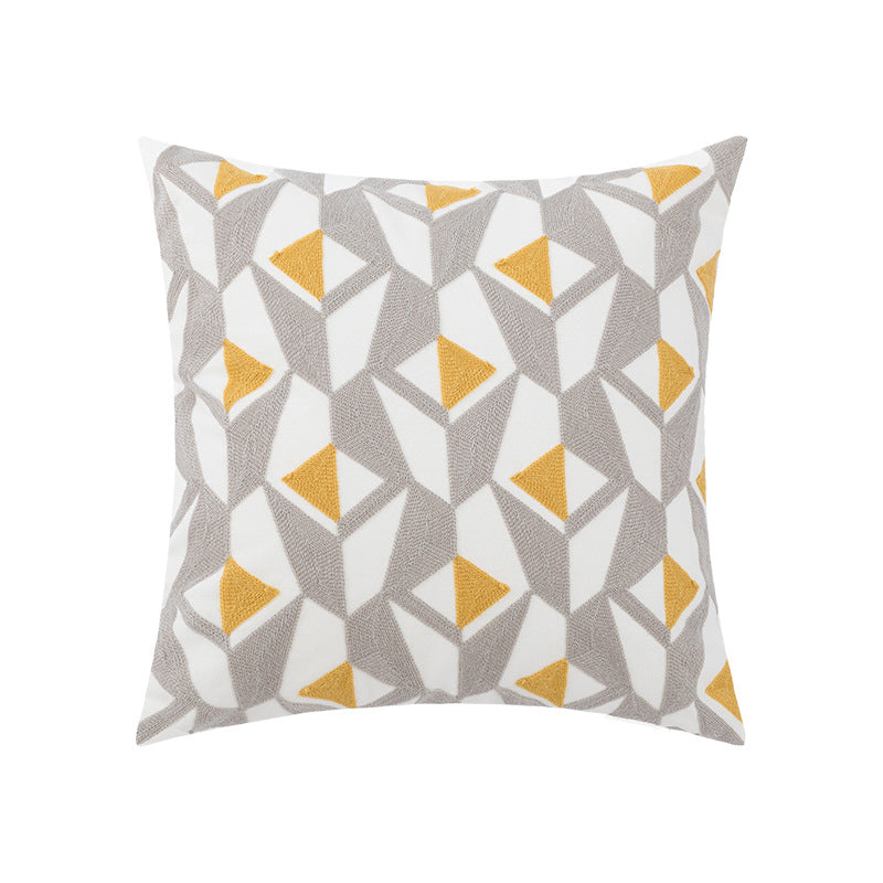 Sofa Seat Pillow Cover Cotton Chain Embroidered Lumbar