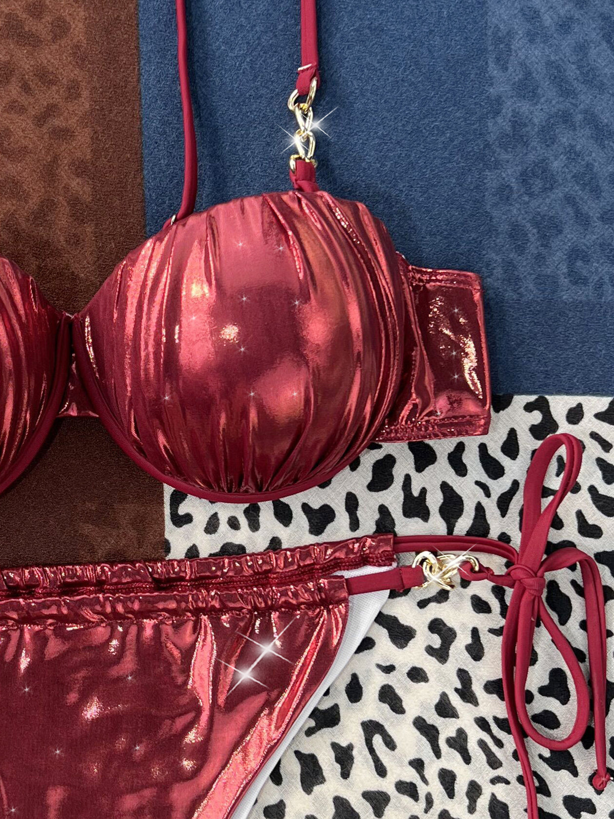 Steel Bracket Push Up Sexy Metallic Bikini