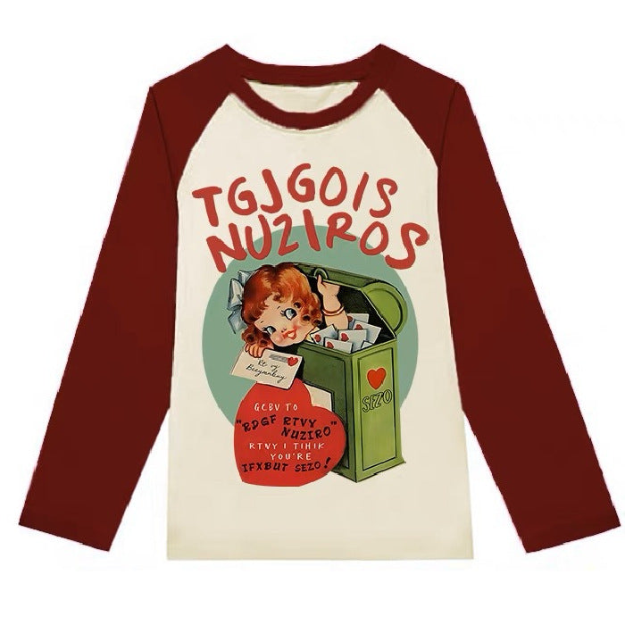 Autumn Raglan Long-sleeved T-shirt Female Dopamine Wear Match Design Sense Niche Cute Sweet
